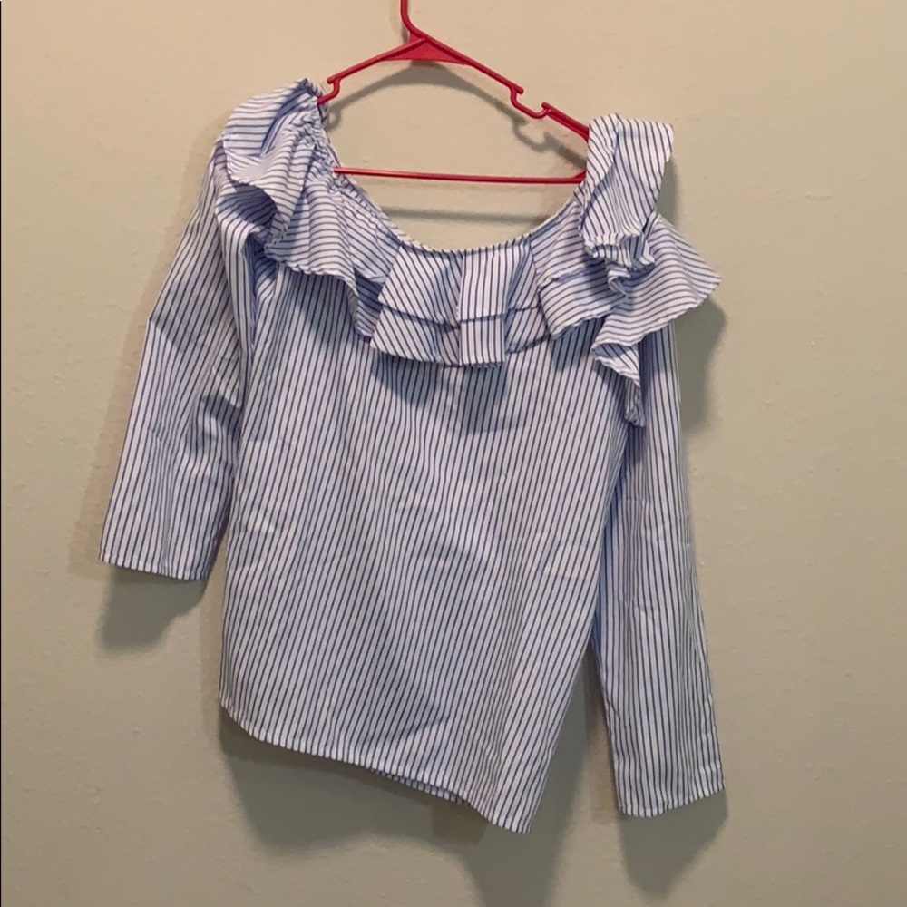 blue and white stripe off shoulder top